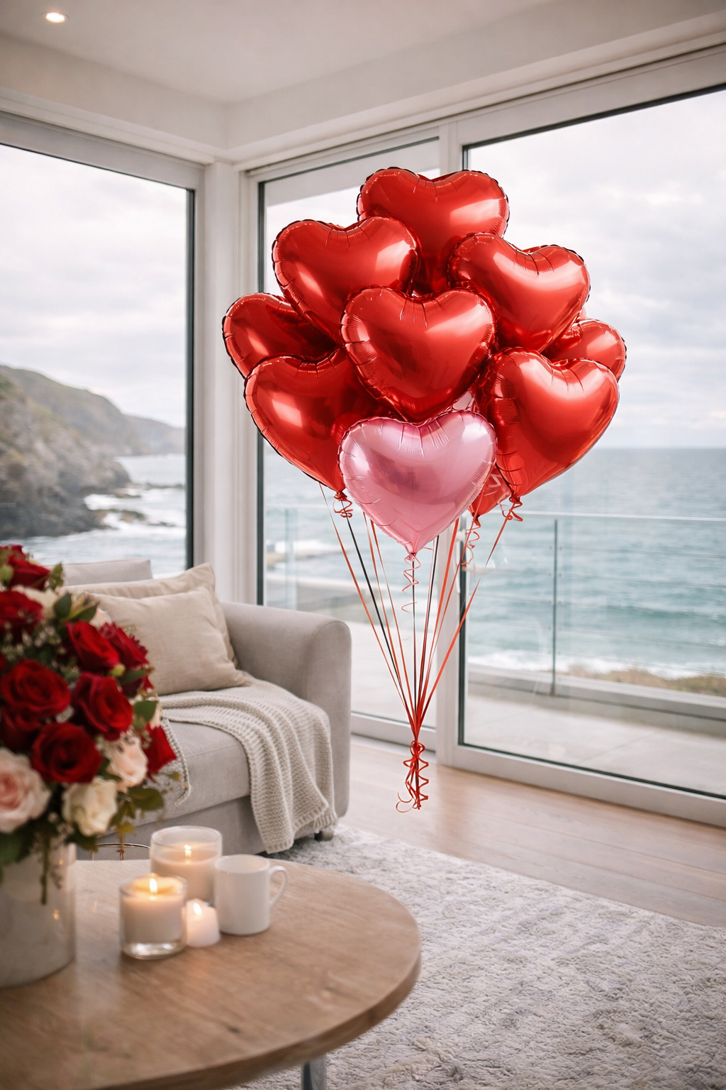 45 cm Red/Pink/Black Foil Heart Balloon (Helium-Filled)